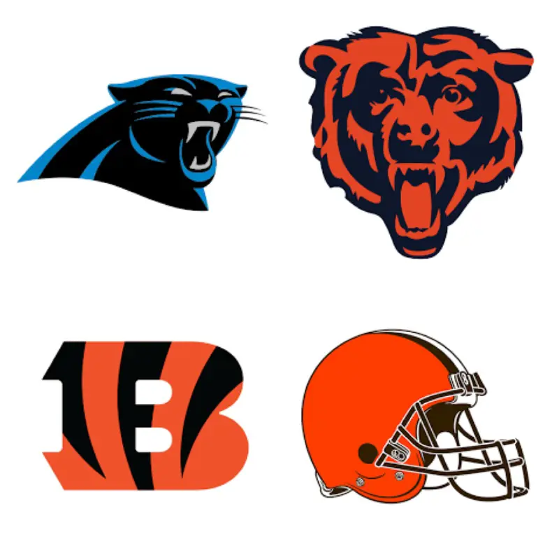 Carolina Panthers (first) Chicago Bears (second) Cincinnati Bengals (third) Cleveland Browns (last)