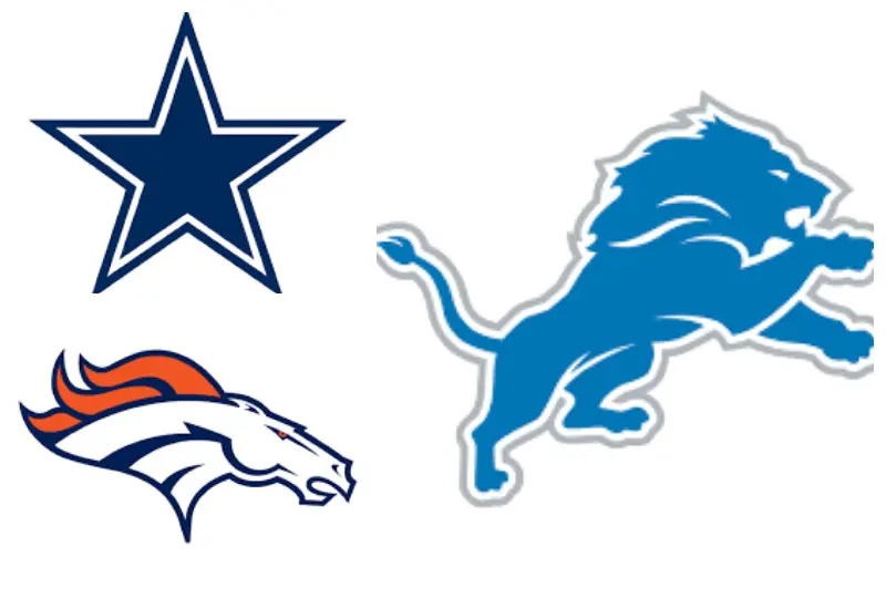 Dallas Cowboys (1st) Denver Broncos (down 1st) and Detroit Lions