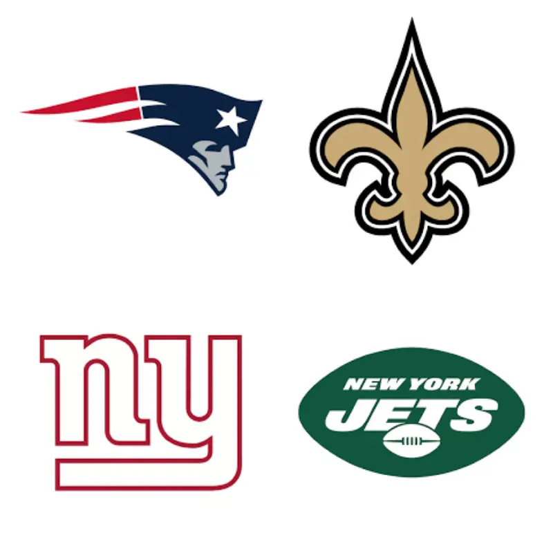 New England Patriots (1st) New Orleans Saints (2nd) New York Giants (3rd) New York Jets (last)
