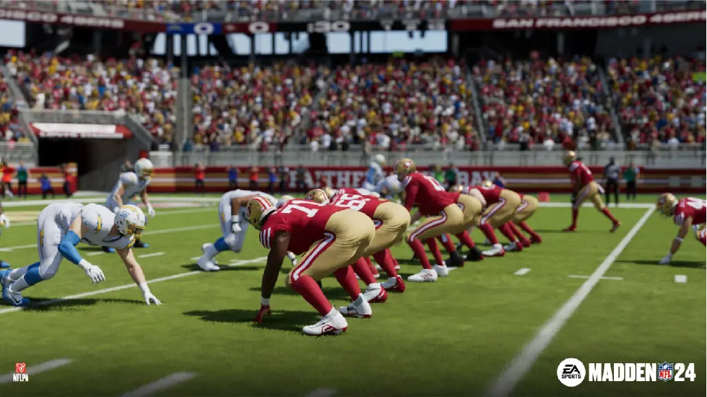 Players lining up inside Madden 24