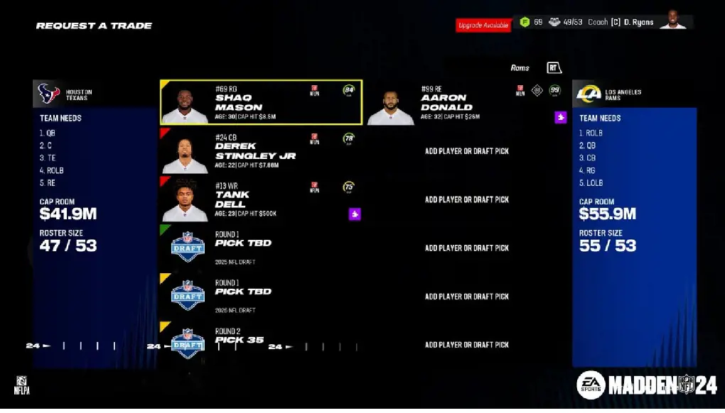 Madden 24 'Request a Trade' interface 