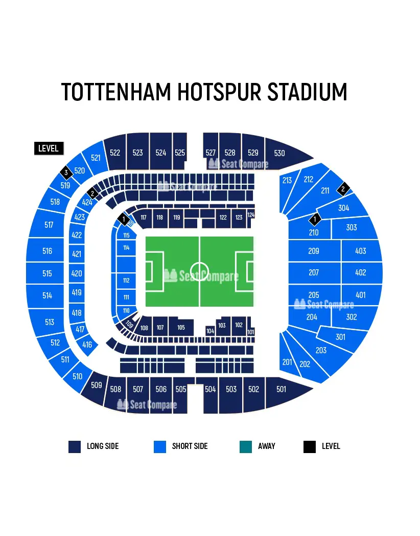 Seating plan of the Tottenham Hotspur Stadium for the 2023 NFL games.