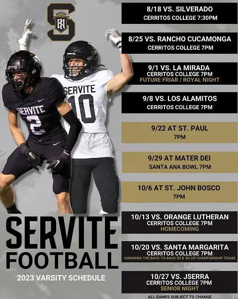 Servite HS's 2023 schedule
