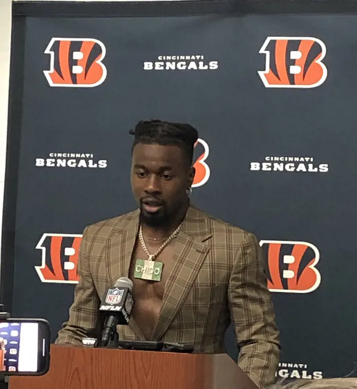 Awuzie at a Bengals press conference.