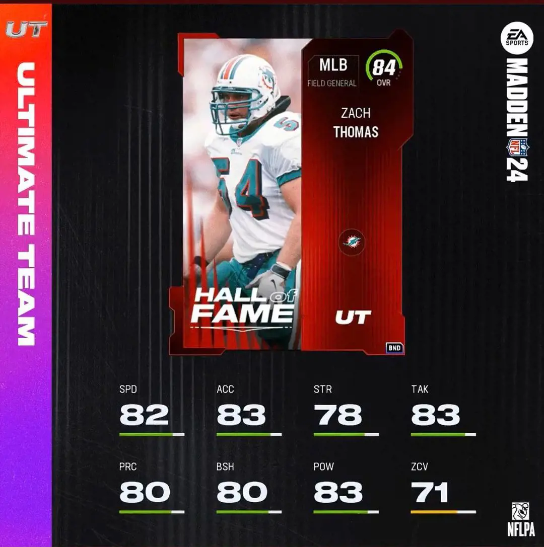 Madden 24 Ultimate Team Mode Screen showing MLB Zack Thomas