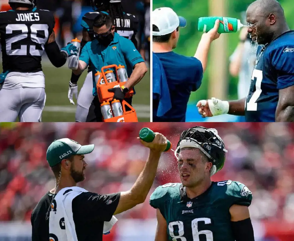 NFL Waterboys supplying water to NFL players during a game.