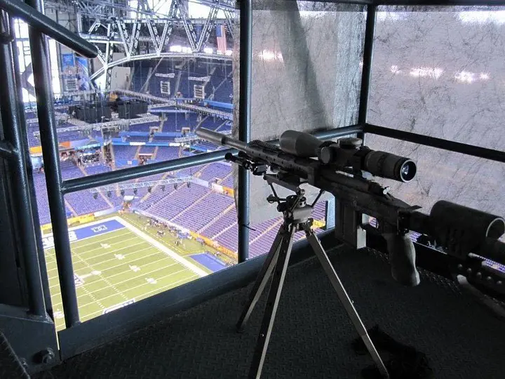 A REmington M700 placed over the Lucas Oil Stadium in the Super Bowl XLVI