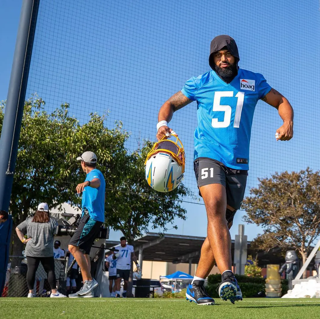 Chukuemeke at the football practice field in Costa Mesa, California