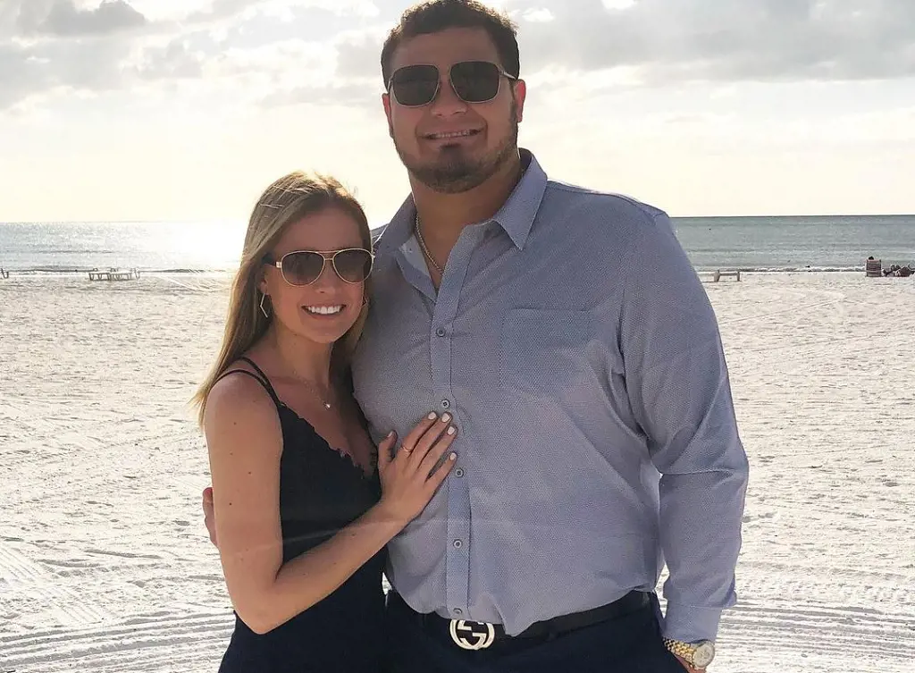 Nick Allegretti with his partner Christina attending a wedding in Marco Island, Florida in February 2020.