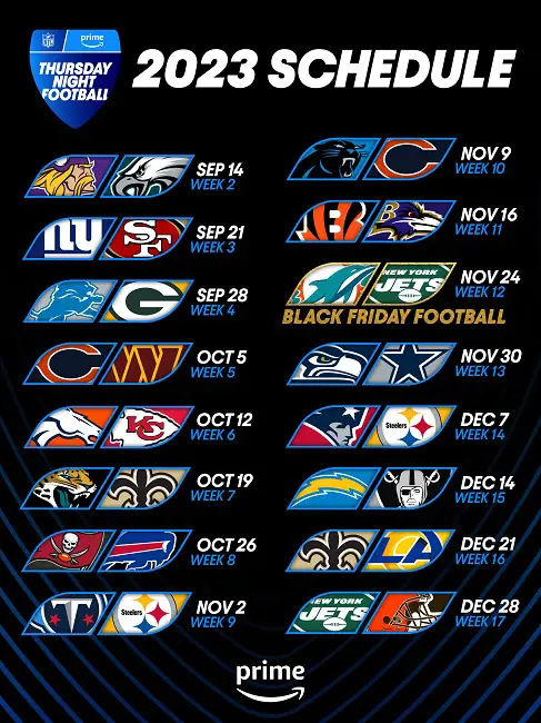 Full schedule of TNF on Amazon Prime Video