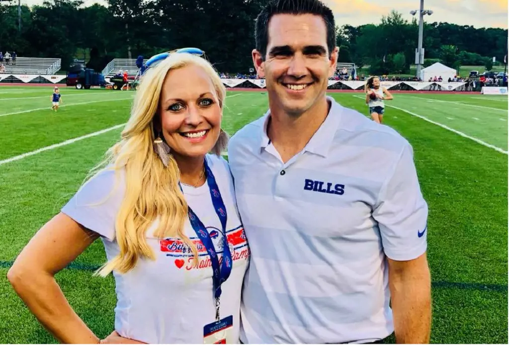 Joe Schoen with his partner Marie during his time as the assistant general manager at the Buffalo Bills in 2018.